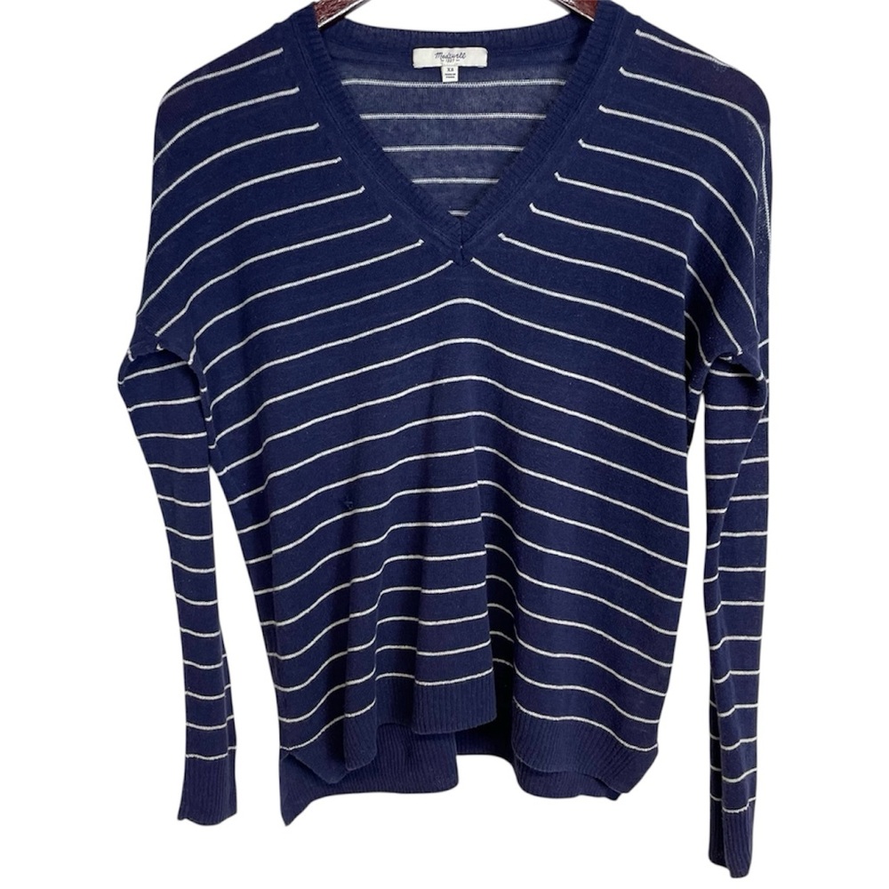 Madewell Blue Stripe Longview V Neck Linen Sweater Size XS